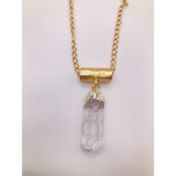 EXPRESS Worn Gold Tone Cloudy Imperfect Translucent Crystal Pendant 16" NEW - Picture 2 of 10